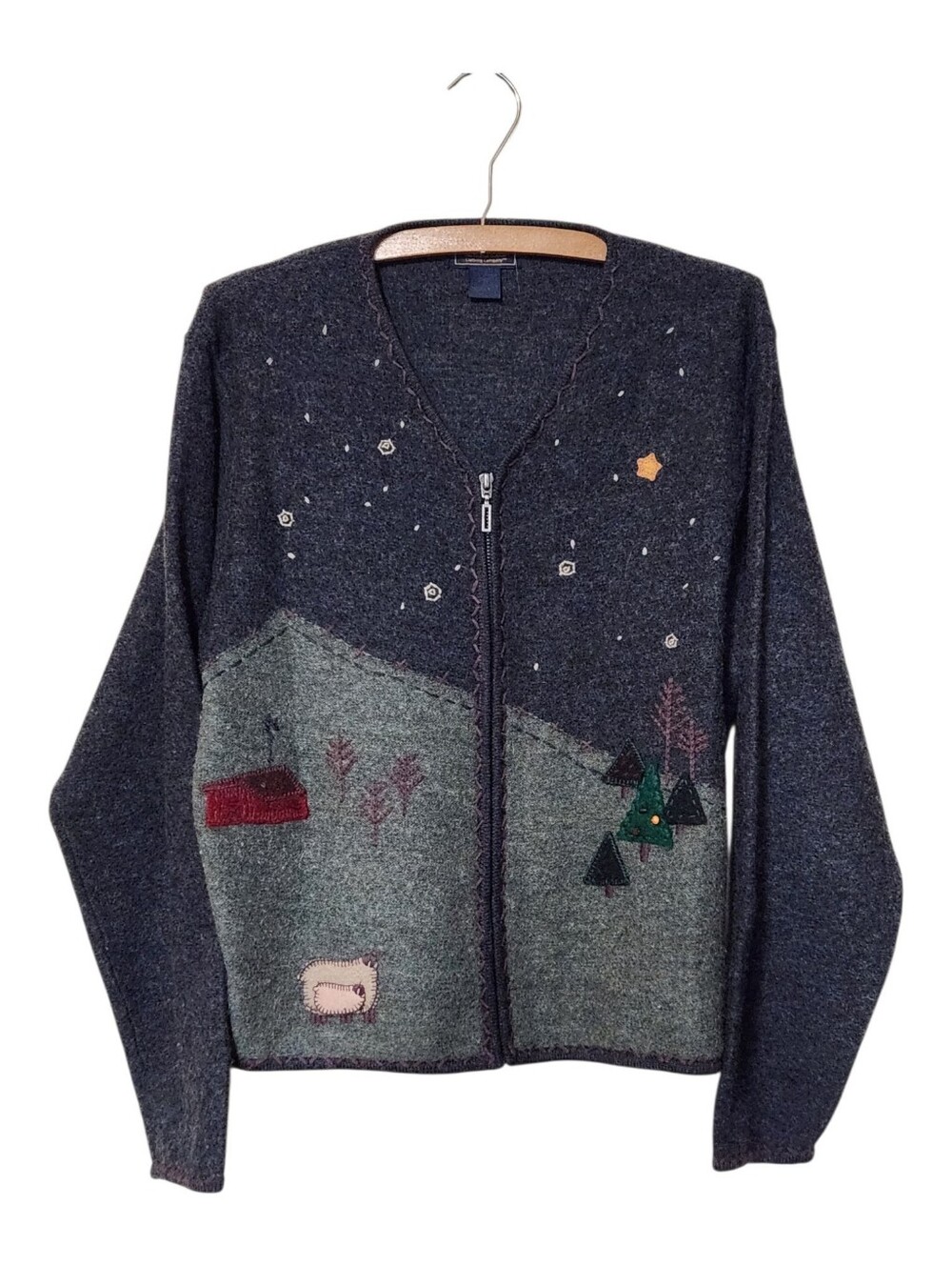 Vintage Woolrich 100% Wool Winter Scene Zip-Up Cardigan Sweater Large - Picture 5 of 9